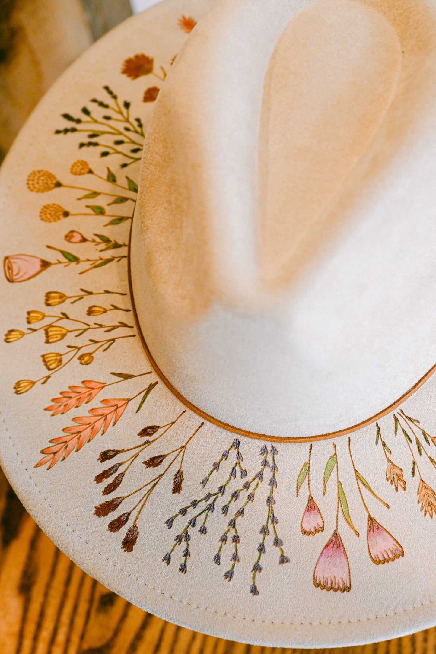 The Emmaline - Hand-Burned and Hand-Painted Wildflower Hat