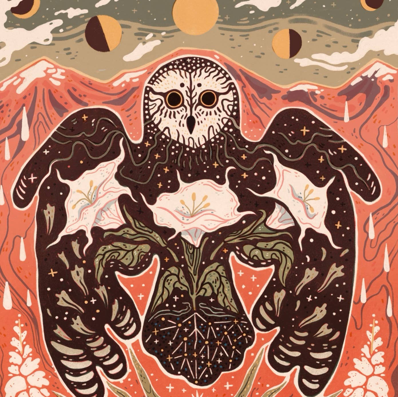 Moonflower Owl - 8x10 Nature Wilderness Art Print  