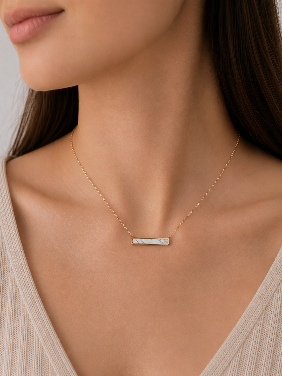 Turquoise Bar Necklace - 18K Gold