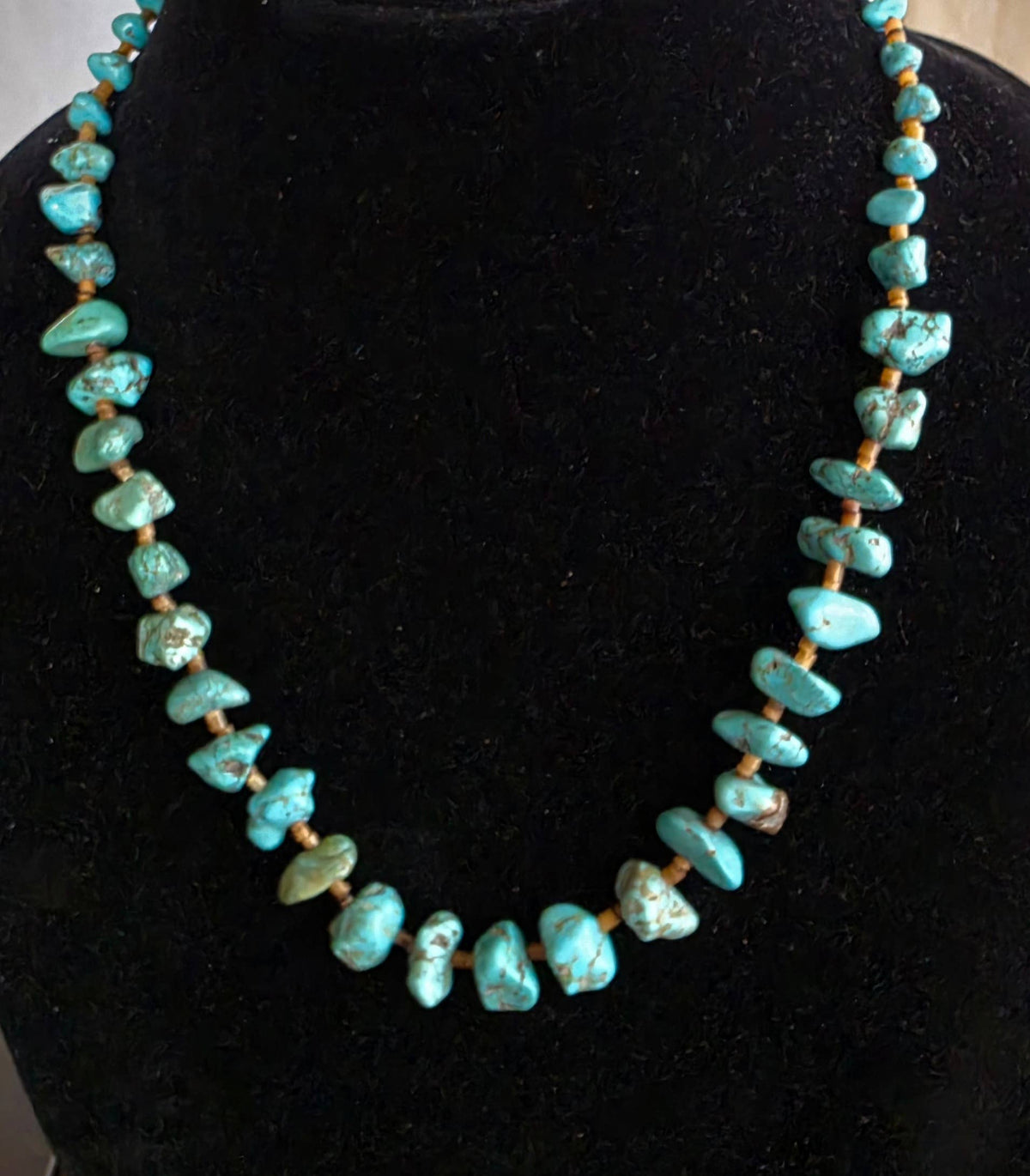 Turquoise nugget necklace with Seashell Heishi 1 strand