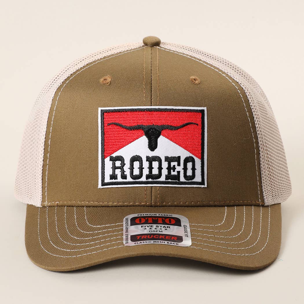RODEO Patch Embroidered Mid Profile Mesh Back Trucker Hat