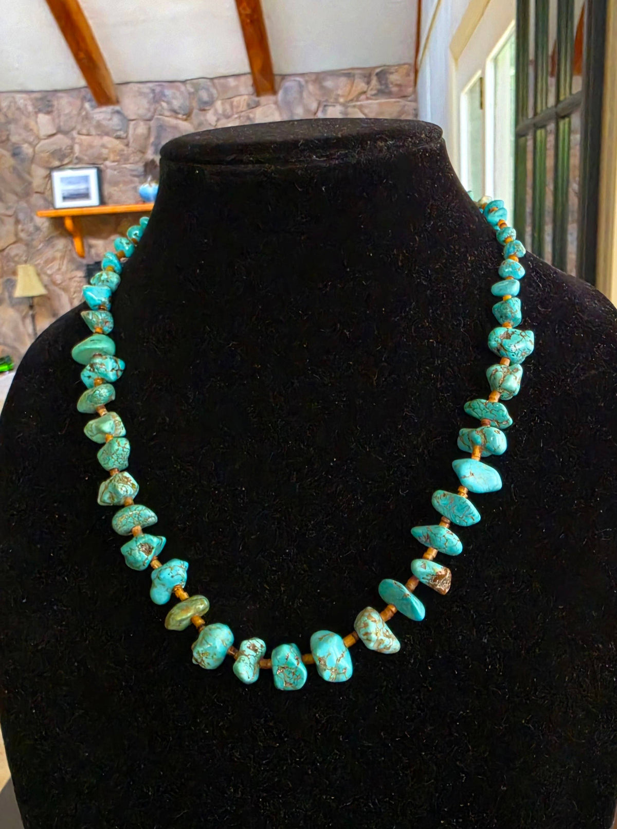Turquoise nugget necklace with Seashell Heishi 1 strand