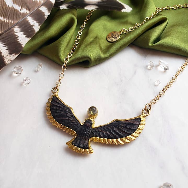 Soaring Spirit Bird Necklace| Ebony | Eagle Hawk Phoenix