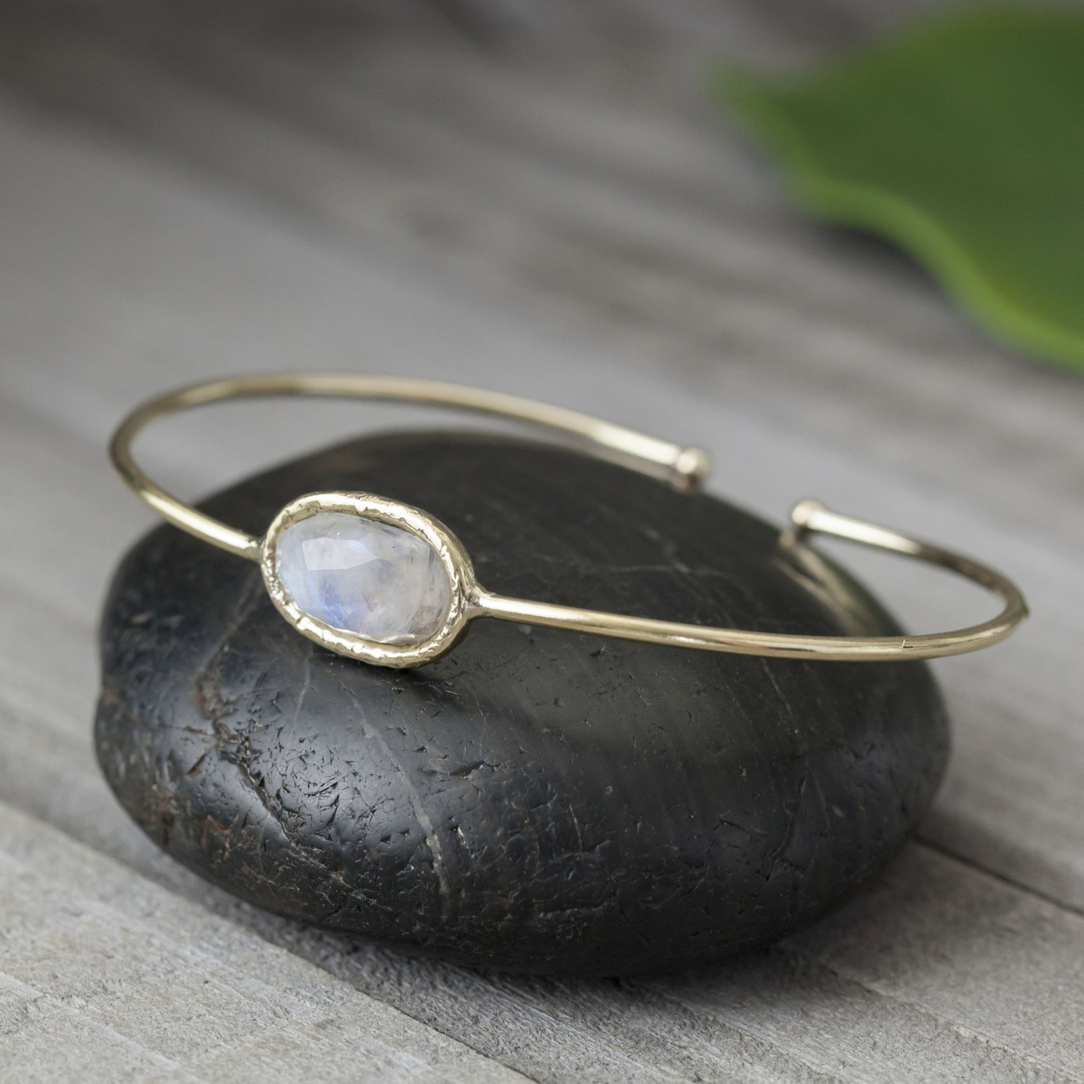 Faceted Stone Brass Bangle