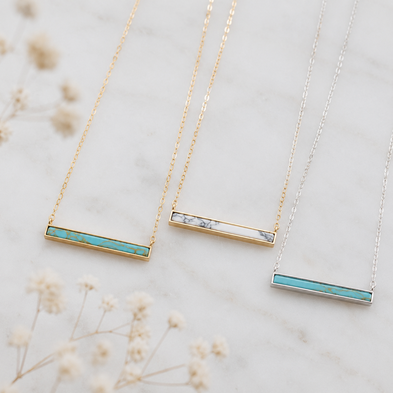 Turquoise Bar Necklace - 18K Gold