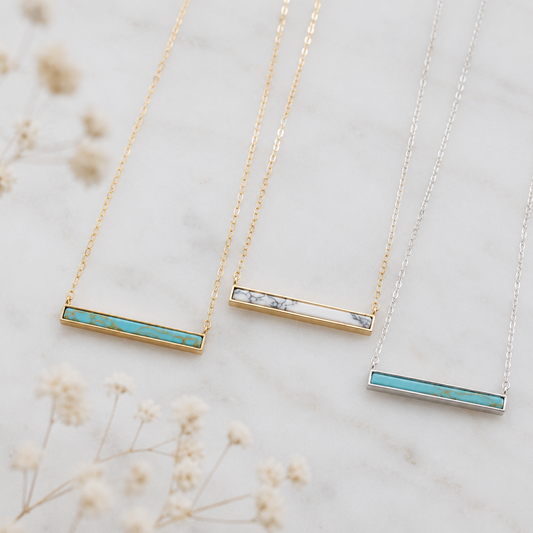 Turquoise Bar Necklace - 18K Gold