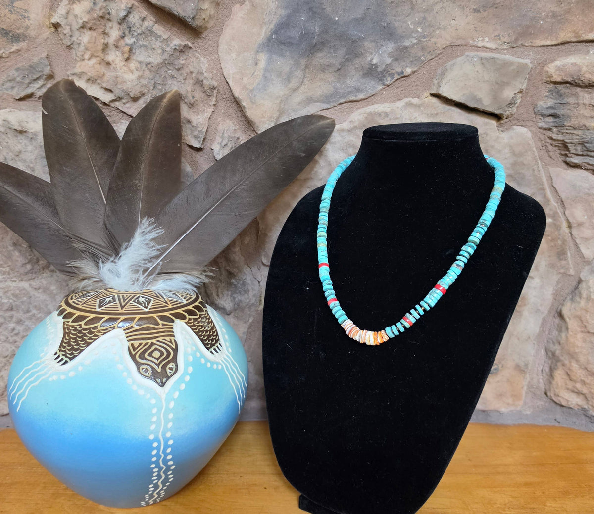 One Tibetan Turquoise Spiny Oyster Shell Coral Necklace