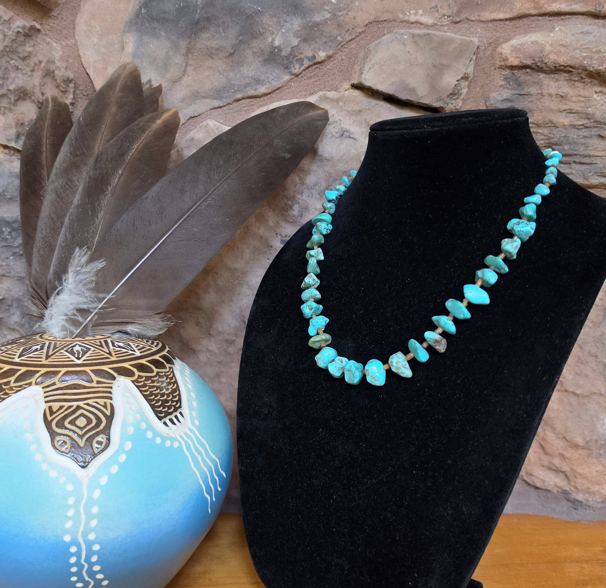 Turquoise nugget necklace with Seashell Heishi 1 strand