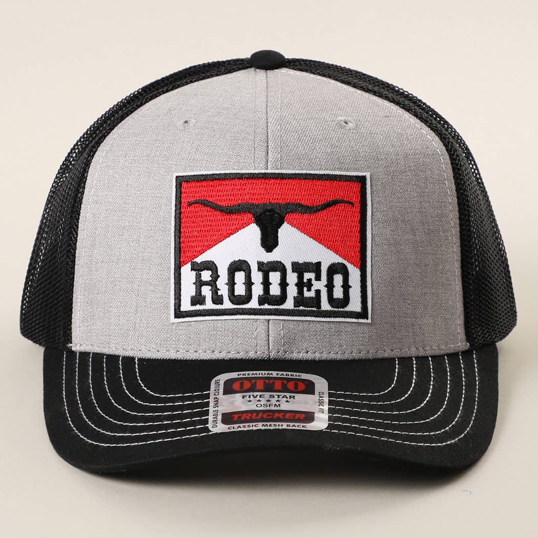 RODEO Patch Embroidered Mid Profile Mesh Back Trucker Hat