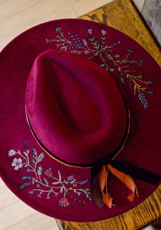 The Roslyn - Hand-Burned and Hand-Painted Wildflower Hat