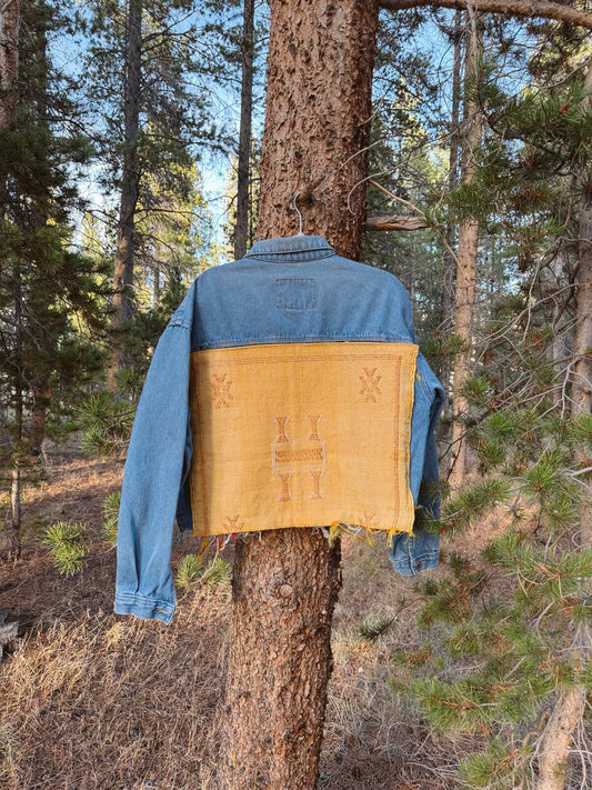 Upcycled Denim Jacket with Moroccan Textile