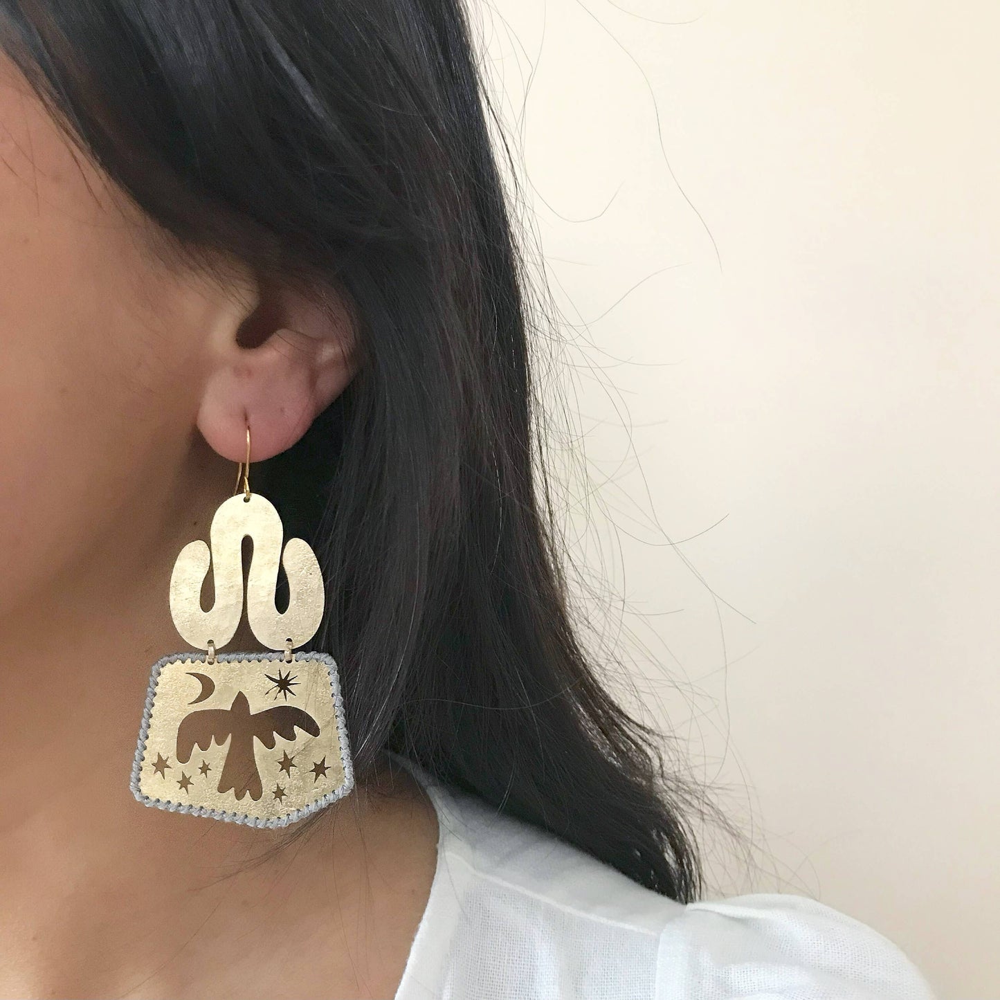 Bird Brass Earrings, Bohemian Contemporary Handmade Jewelry