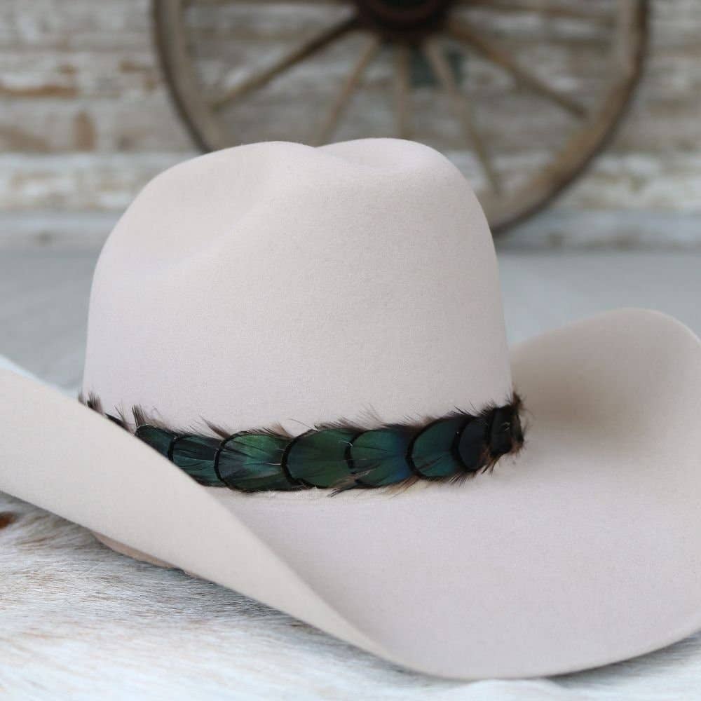 Iridescent Green Feather Hat Band