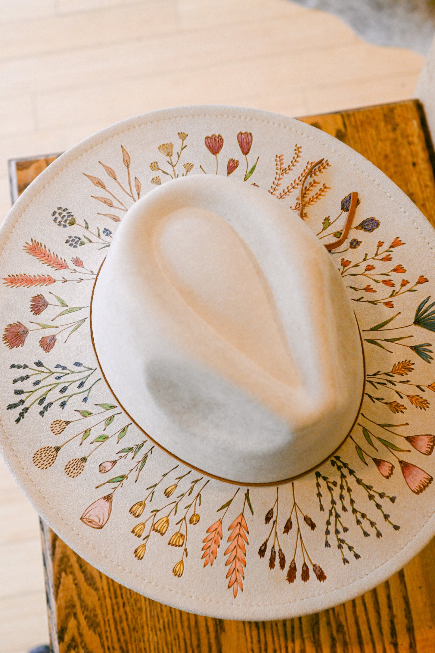 The Emmaline - Hand-Burned and Hand-Painted Wildflower Hat