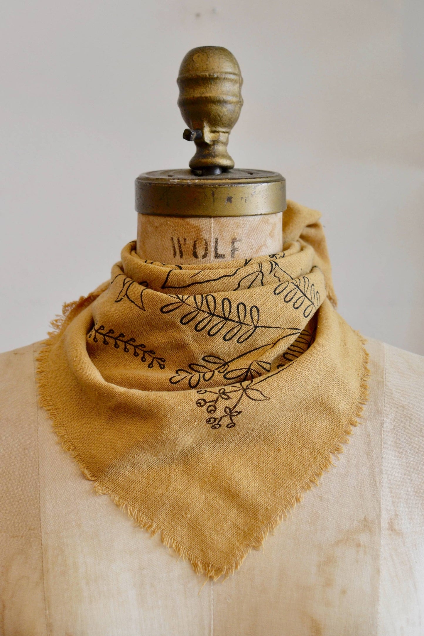 Desert Gold Botanical Print Naturally Dyed Bandana (black)