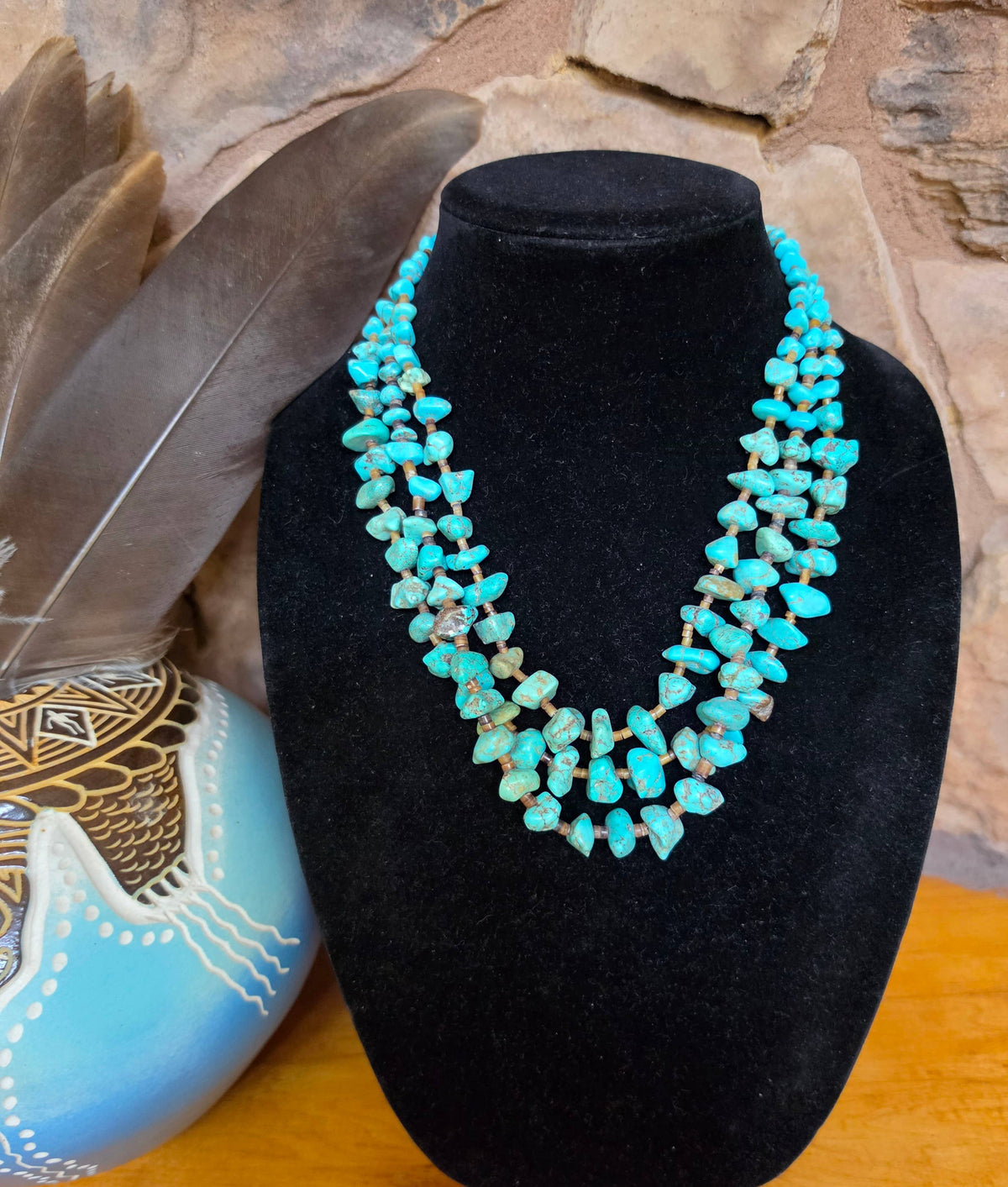 Turquoise nugget necklace with Seashell Heishi 1 strand