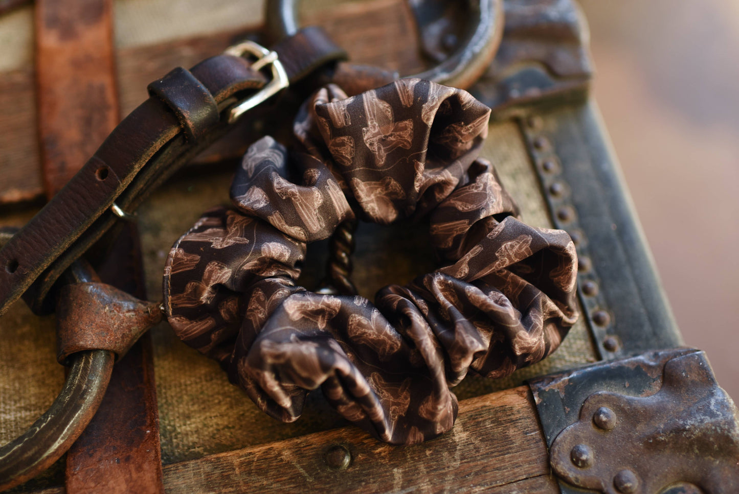 Western Saddle in Arena Brown Scrunchie Cowgirl Hair Accessory