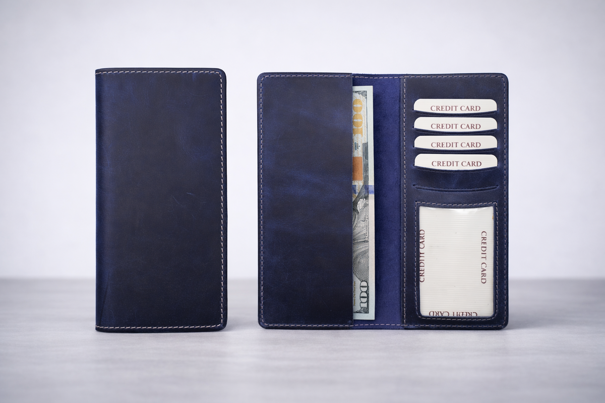 Genuine Leather Long Wallet Long Leather Bifold Wallet