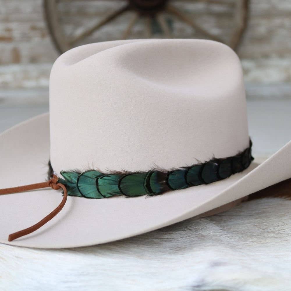Iridescent Green Feather Hat Band
