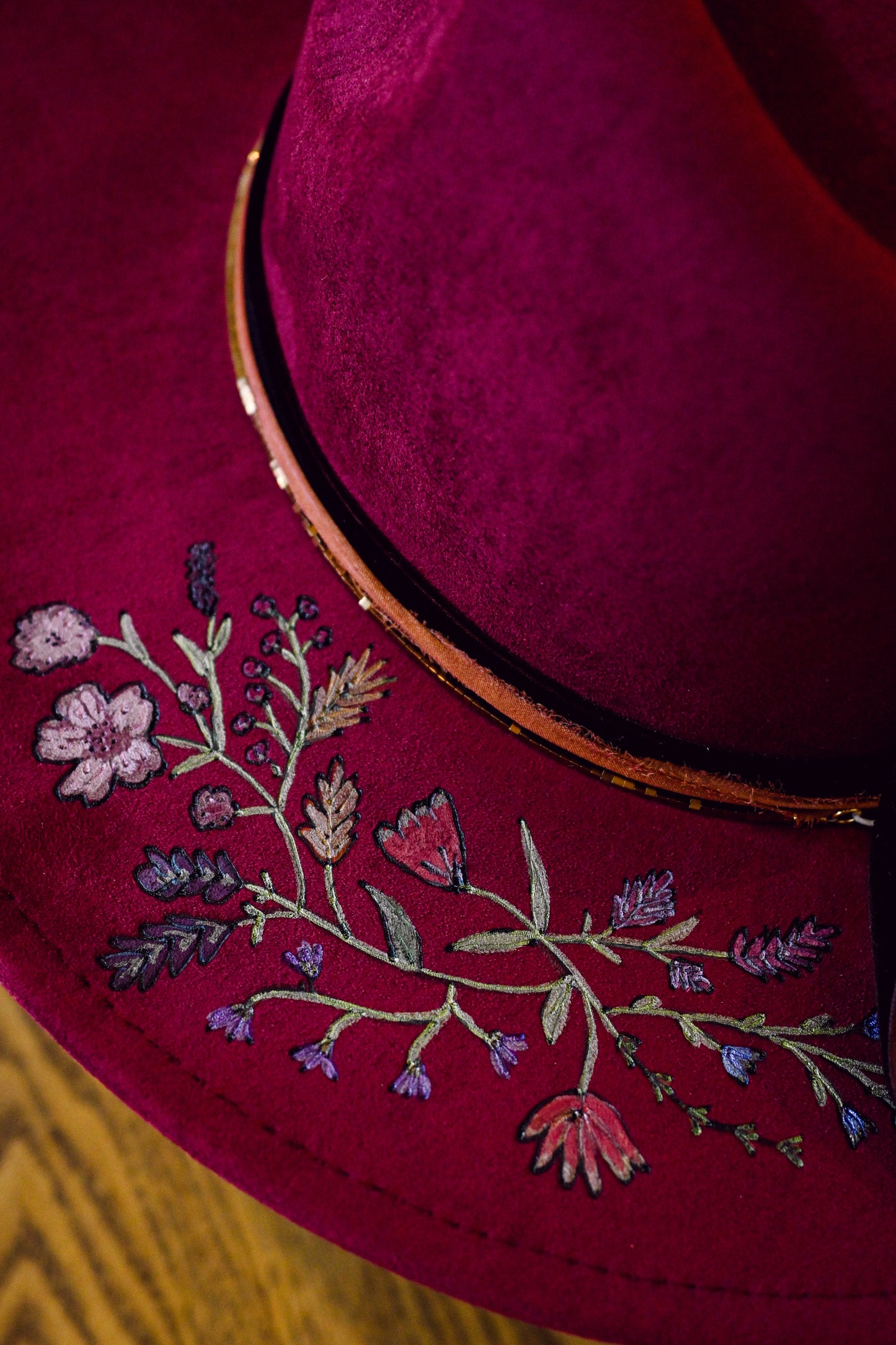 The Roslyn - Hand-Burned and Hand-Painted Wildflower Hat