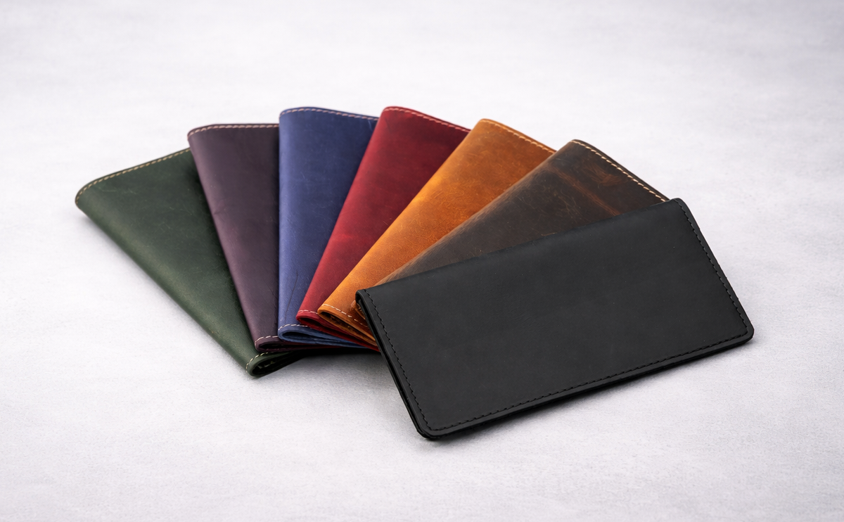 Genuine Leather Long Wallet Long Leather Bifold Wallet