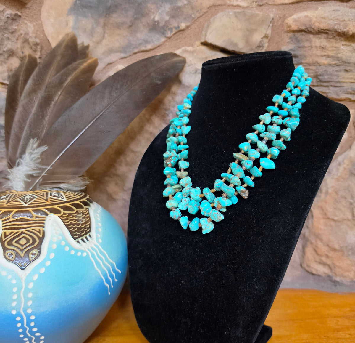 Turquoise nugget necklace with Seashell Heishi 1 strand