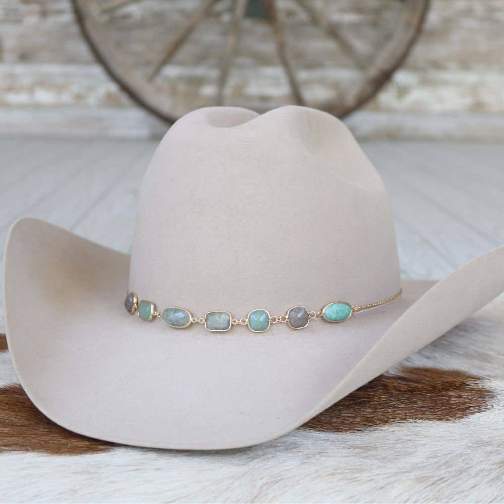 Turquoise & Grey Stone Chain Hat Band – Ada