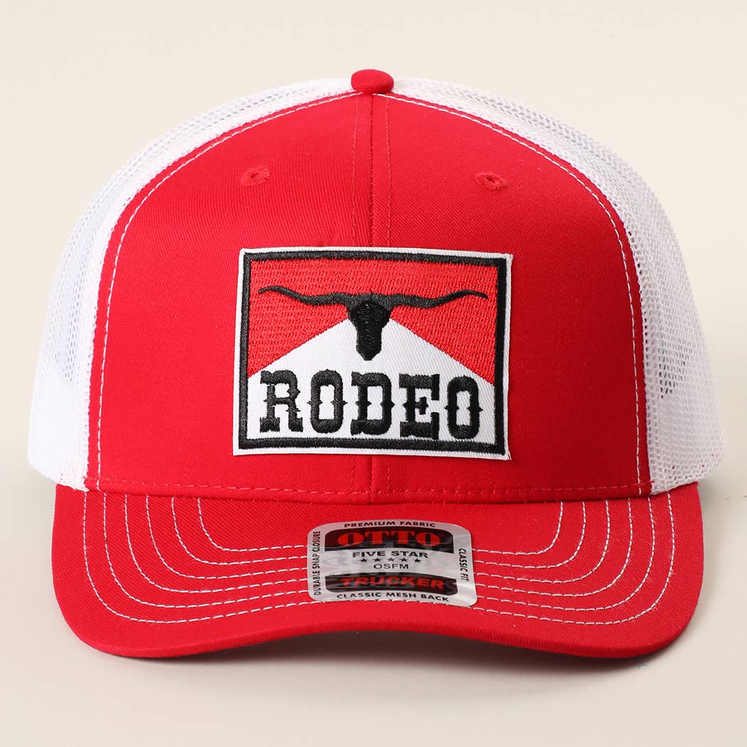 RODEO Patch Embroidered Mid Profile Mesh Back Trucker Hat