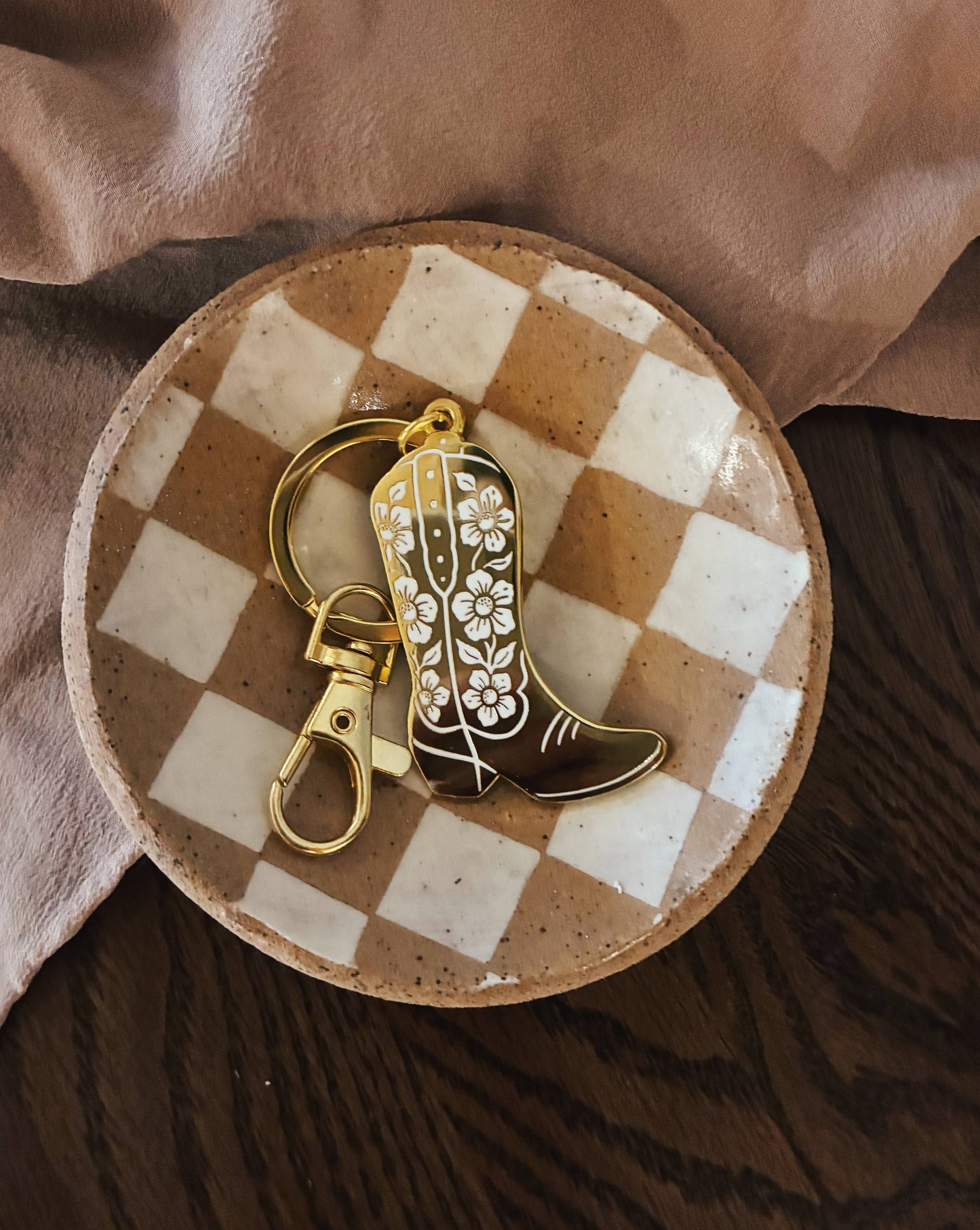 Cowboy Boot Keychain – Gold Enamel Accessory for Bags or Key