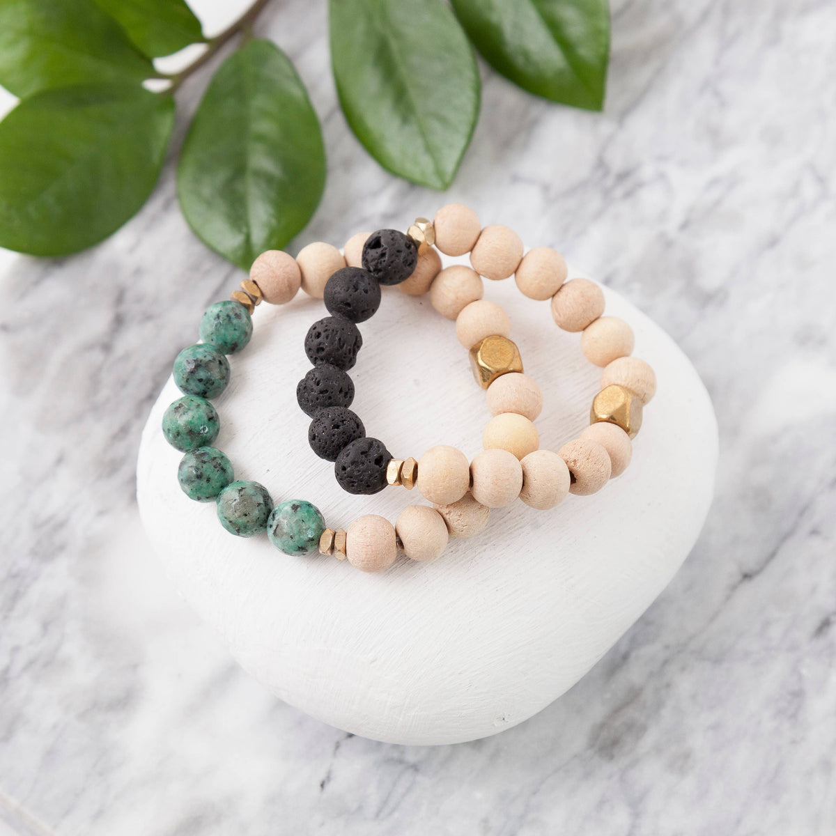 Wood Beaded Bracelet with Turquoise Beads
