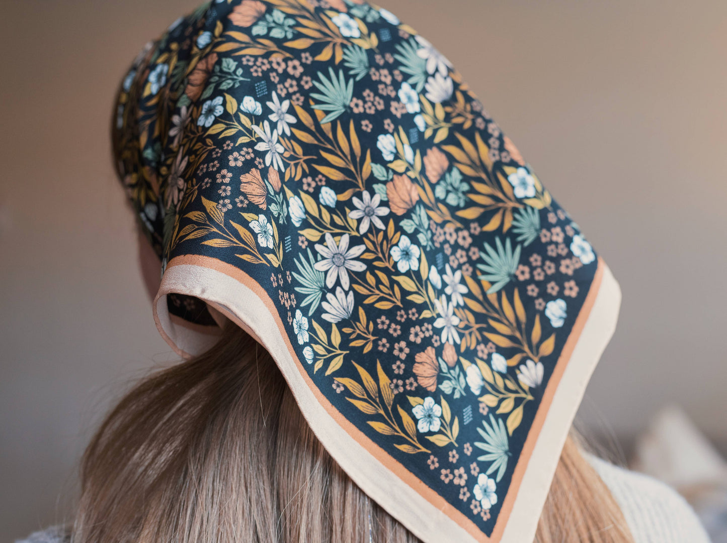 100% Silk Bandana Scarf -Midnight Garden Floral Western Wear