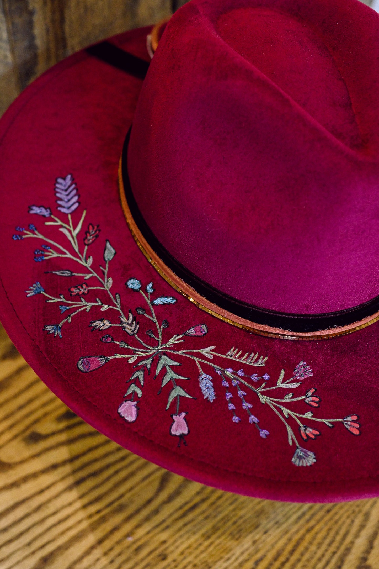 The Roslyn - Hand-Burned and Hand-Painted Wildflower Hat