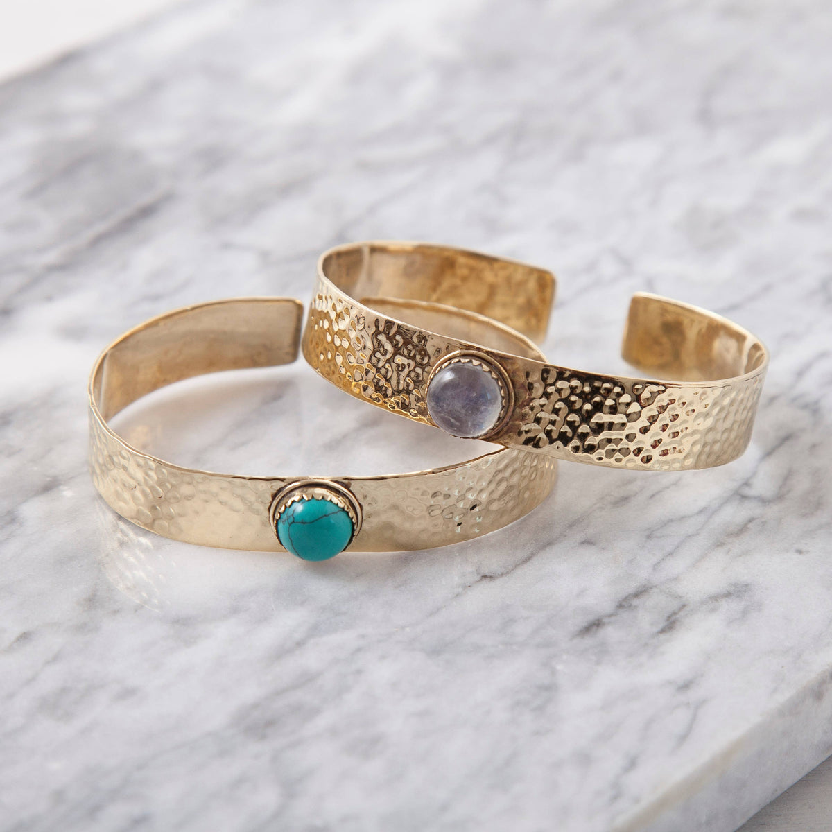Brass Hammered Stone Cuff