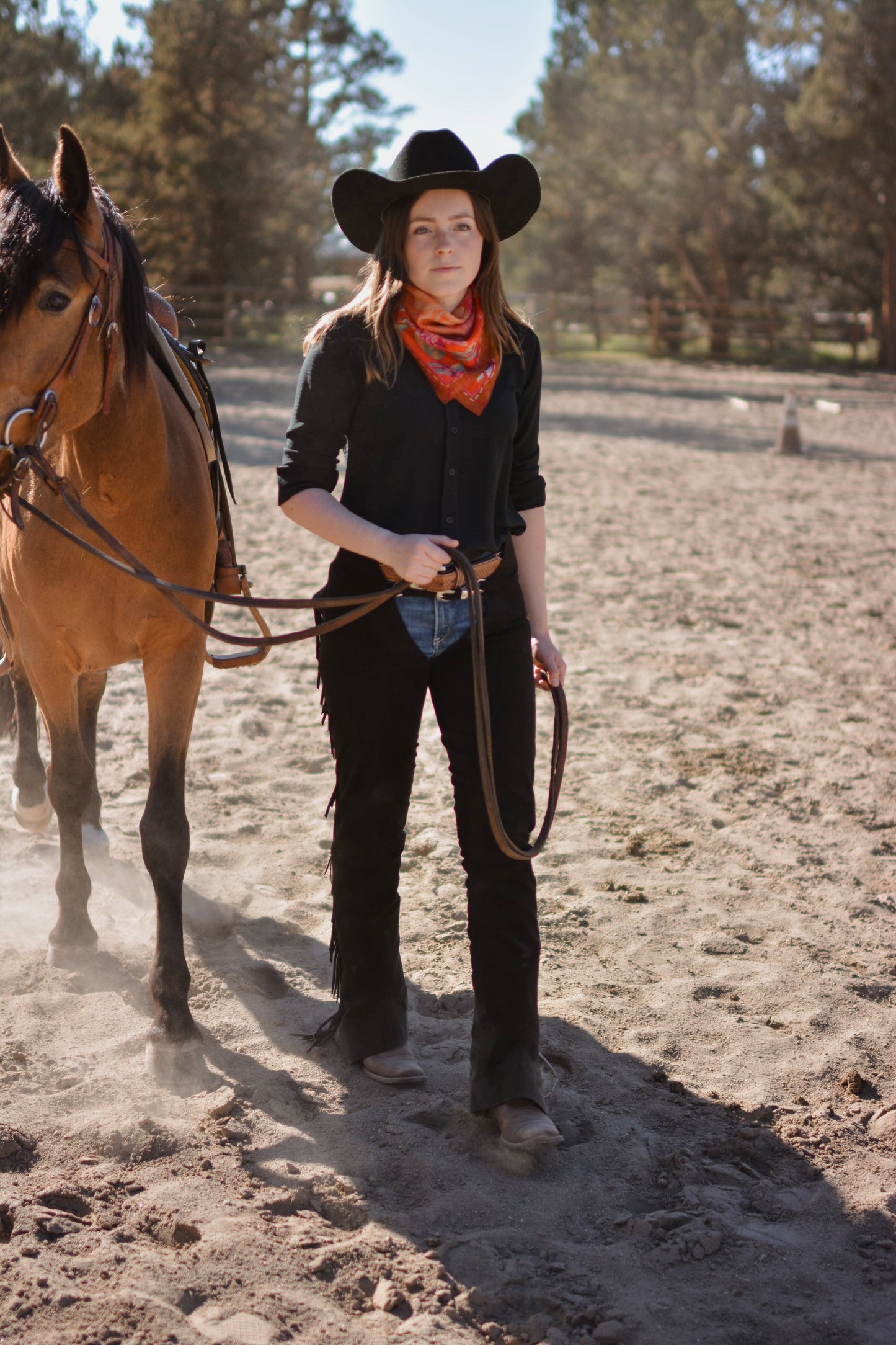 Rust Rodeo Red Floral Silk Western Cowgirl Wild Rag Scarf