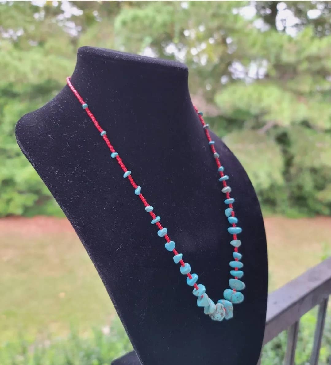 Navajo Made Turquoise & Red Seed Bead Necklace