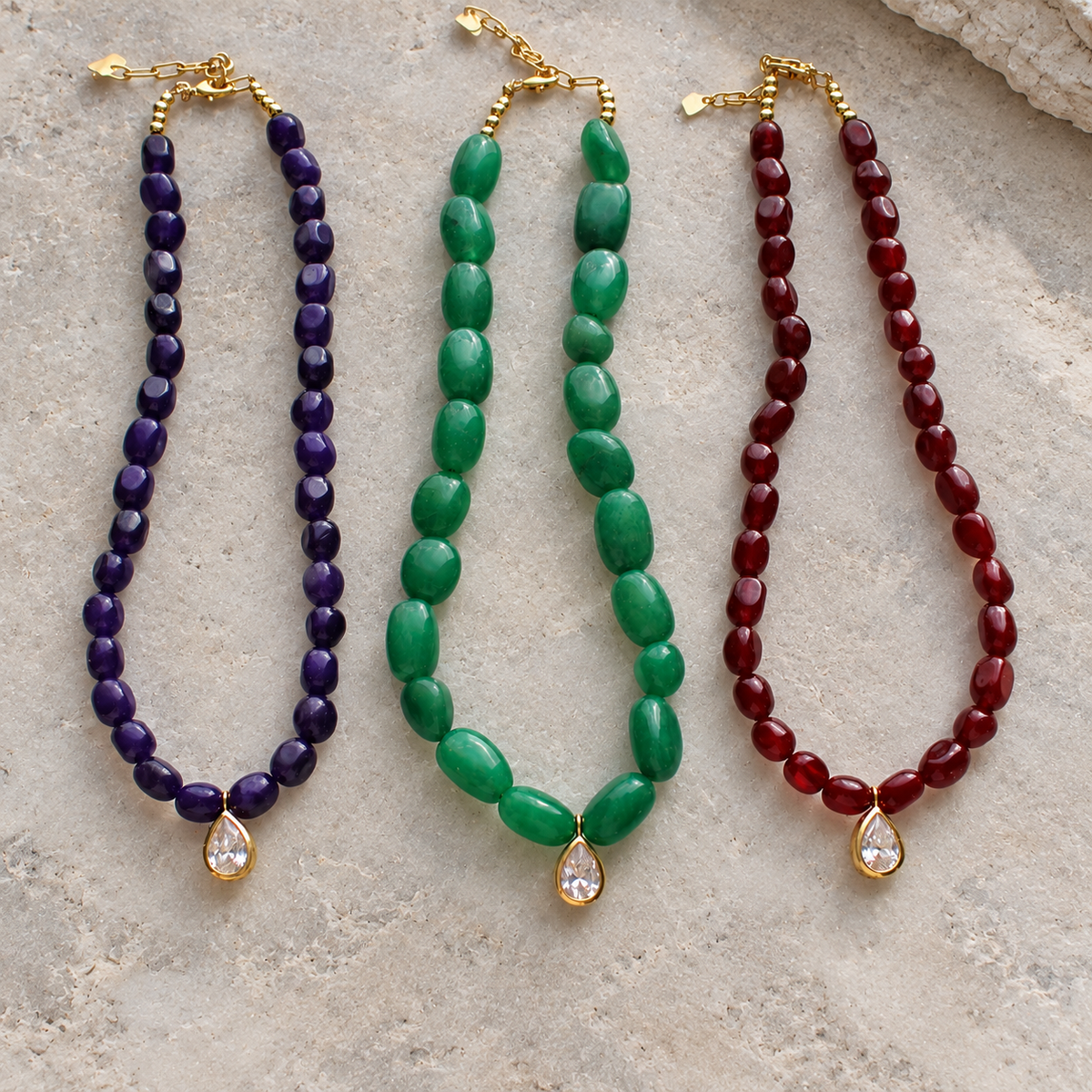 Jade Gemstone Beaded Necklace Teardrop Pendant, Gift for Her