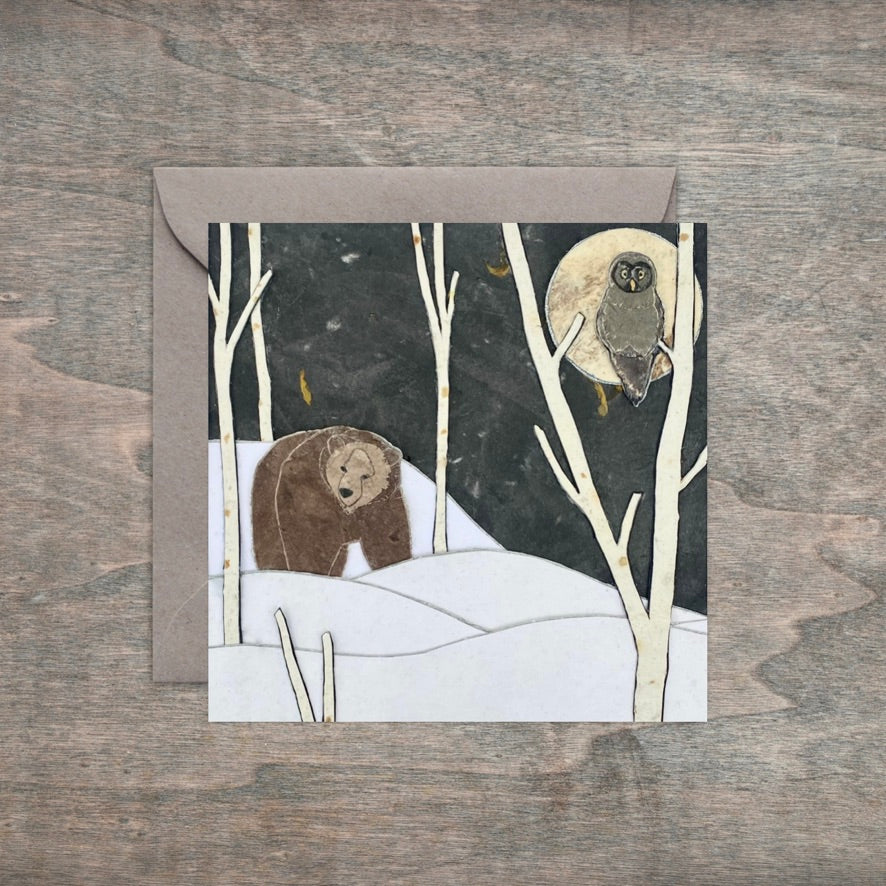 Gray Owl & Grizzly - Kris Batchelder Greeting Card