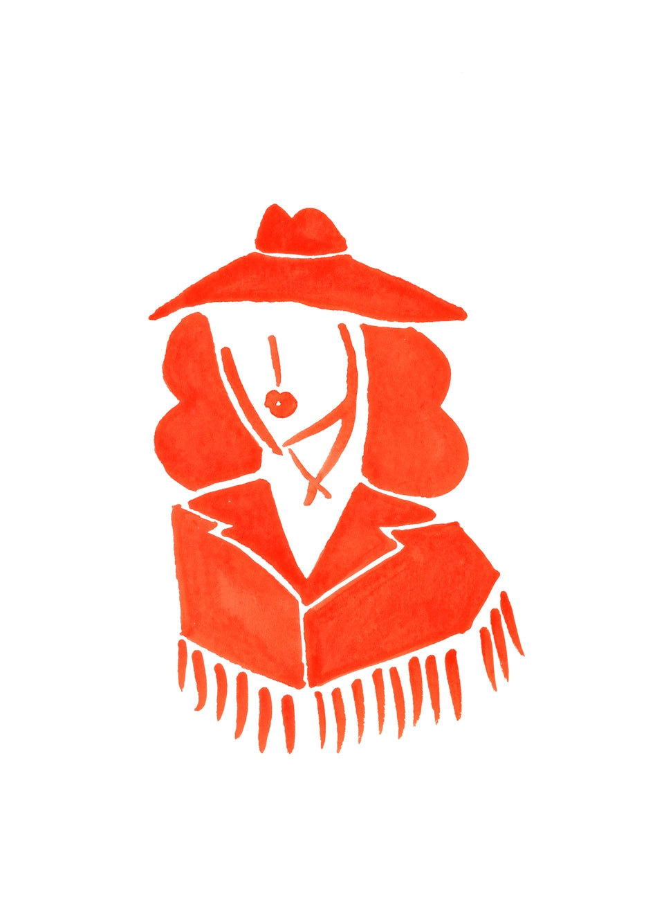 Western Lady in Red Art Print - 8" x 10"