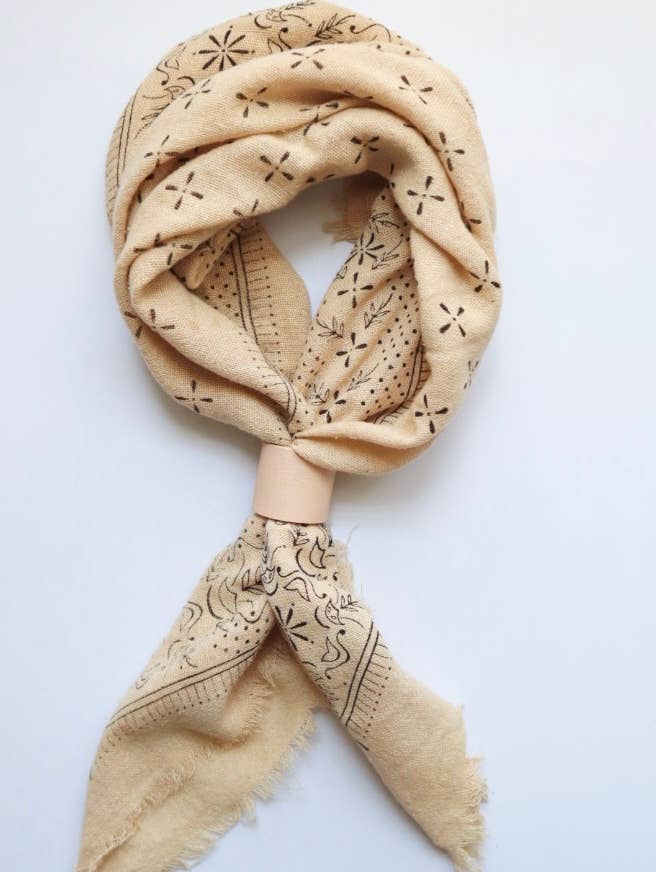 Oatmeal Classic Print Naturally Raw Silk Bandana -black ink