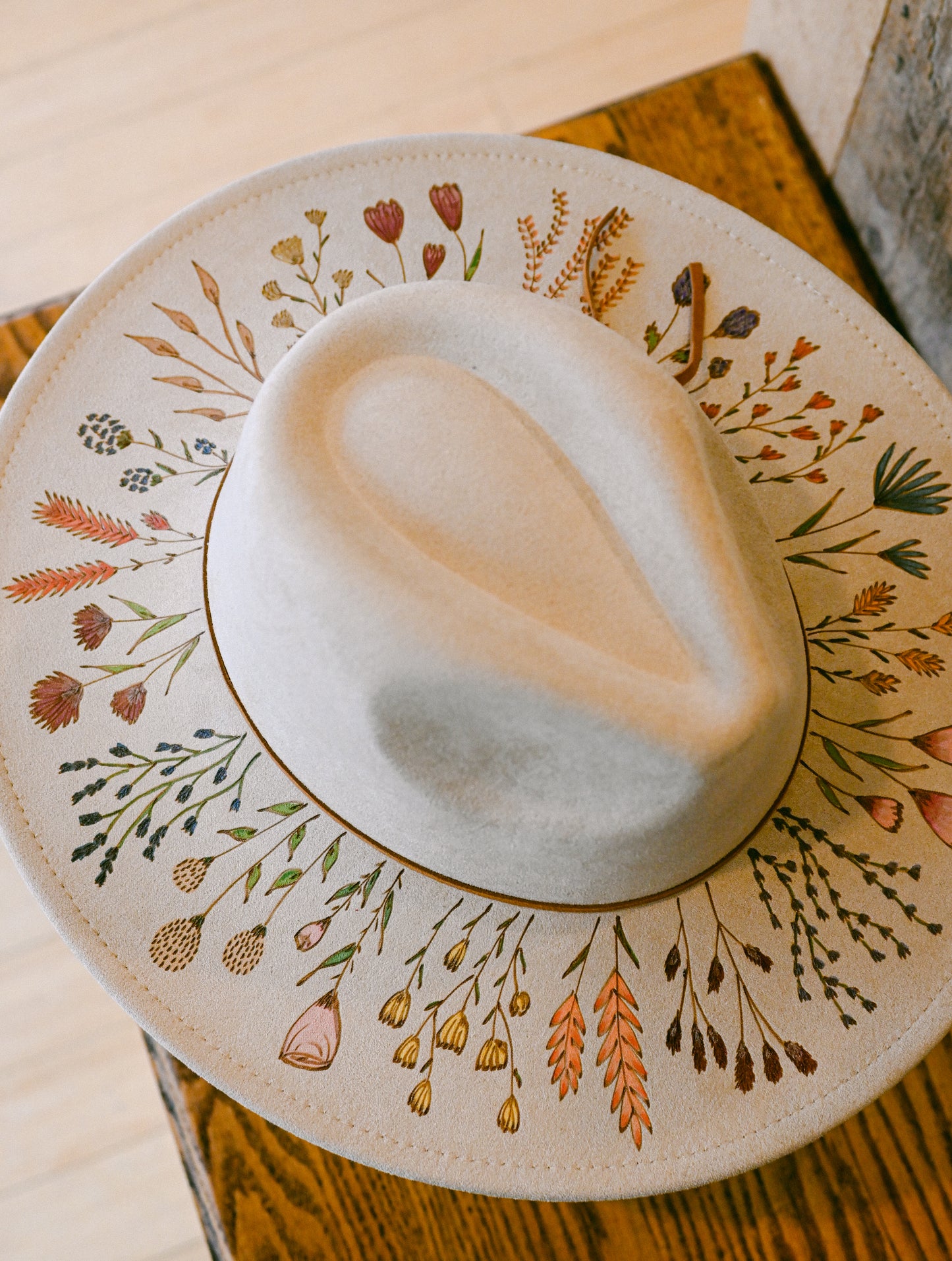 The Emmaline - Hand-Burned and Hand-Painted Wildflower Hat