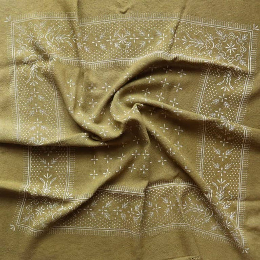 Olive Green Classic print Naturally Dyed Bandana (White ink)
