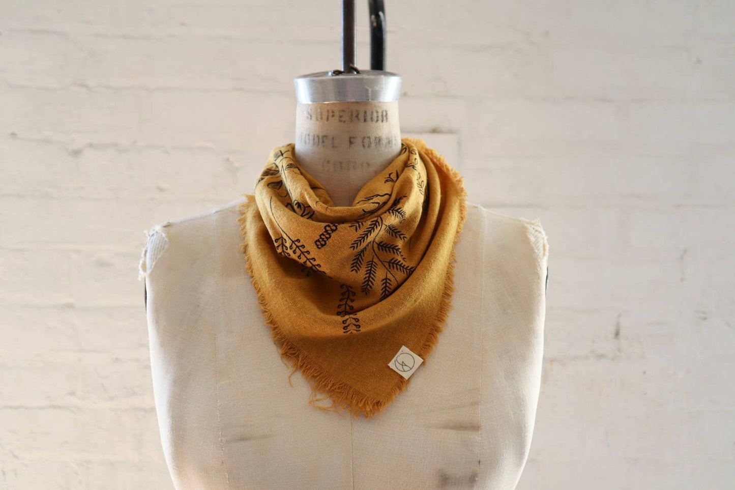 Desert Gold Botanical Print Naturally Dyed Bandana (black)