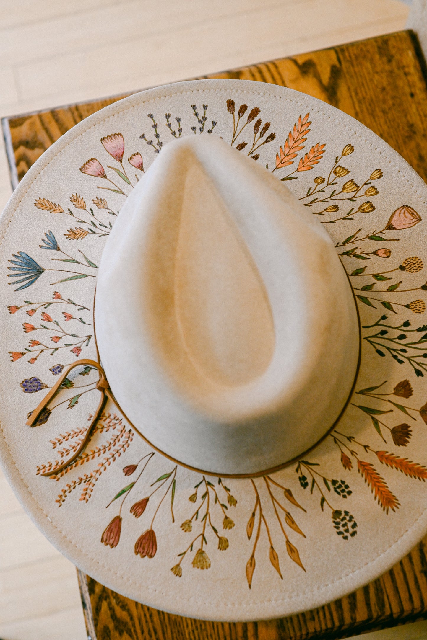 The Emmaline - Hand-Burned and Hand-Painted Wildflower Hat
