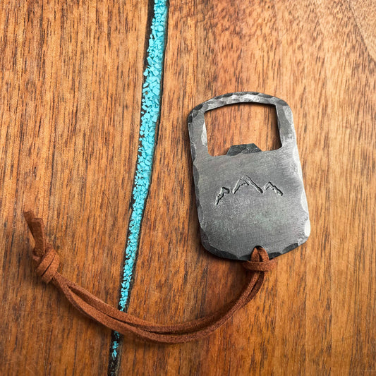 Forged Steel Keychain Bottle Opener - Mountain Peaks - USA