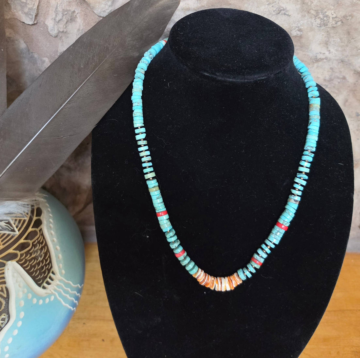 One Tibetan Turquoise Spiny Oyster Shell Coral Necklace