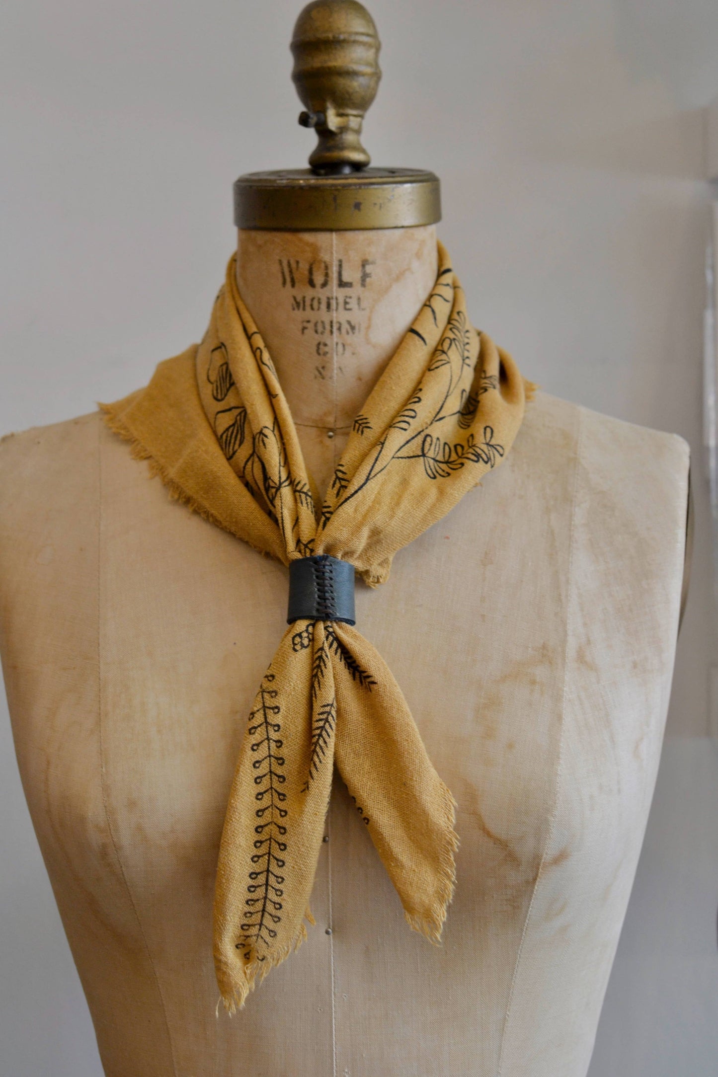 Desert Gold Botanical Print Naturally Dyed Bandana (black)