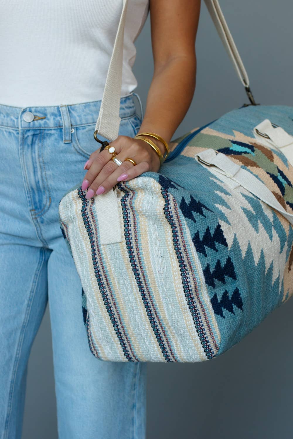 Lt. Blue, Cream & Tan Western Duffel