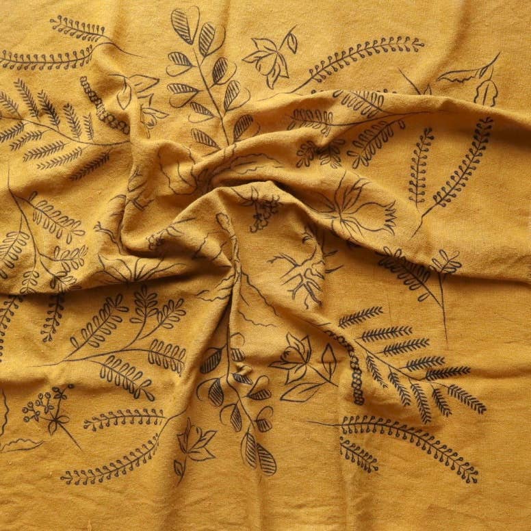 Desert Gold Botanical Print Naturally Dyed Bandana (black)