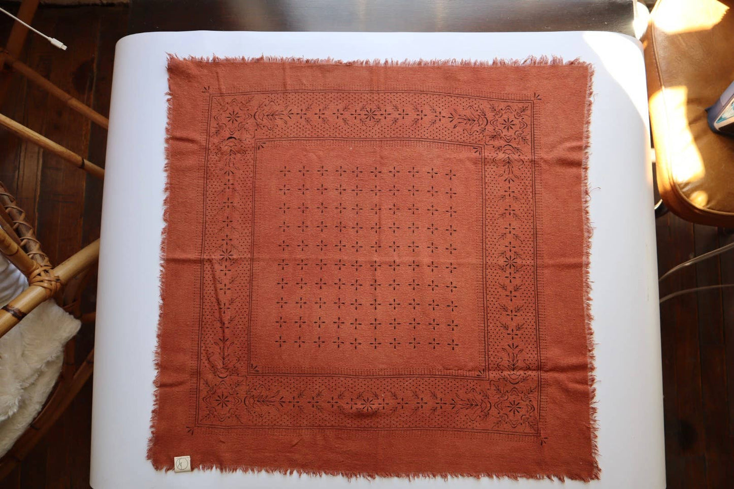 Terracotta Classic Print Naturally Dyed Bandana (black)