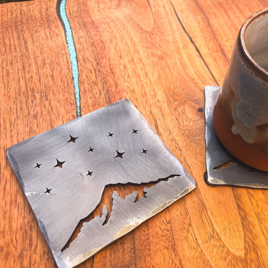 Hammered Steel Drink Coaster - Mountain Stars - Made in USA